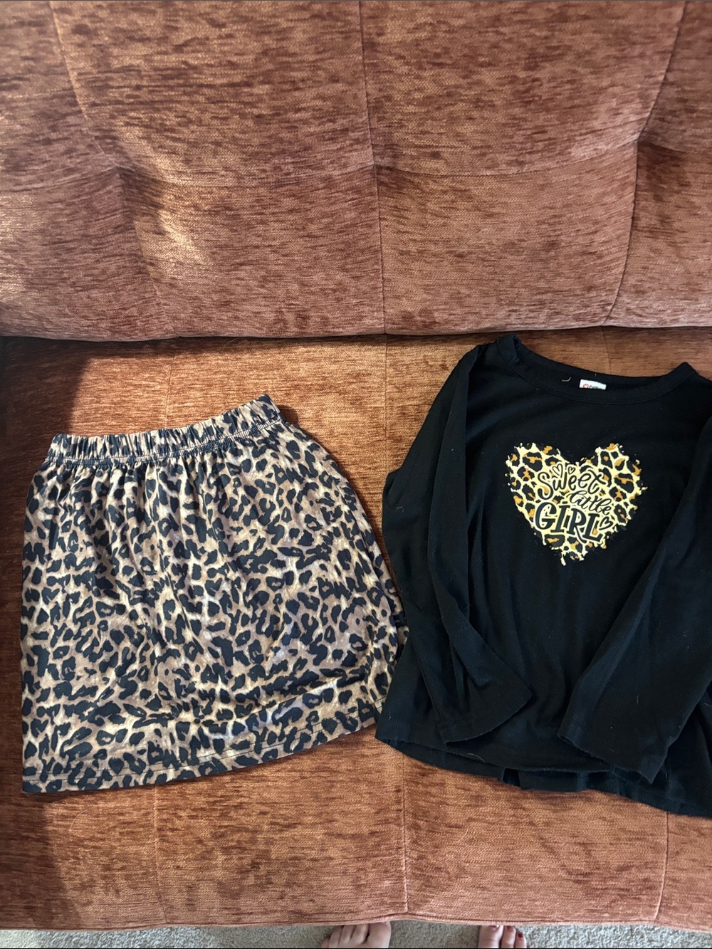 PatPat Black Top & Brown Leopard Print Mini Skirt Set